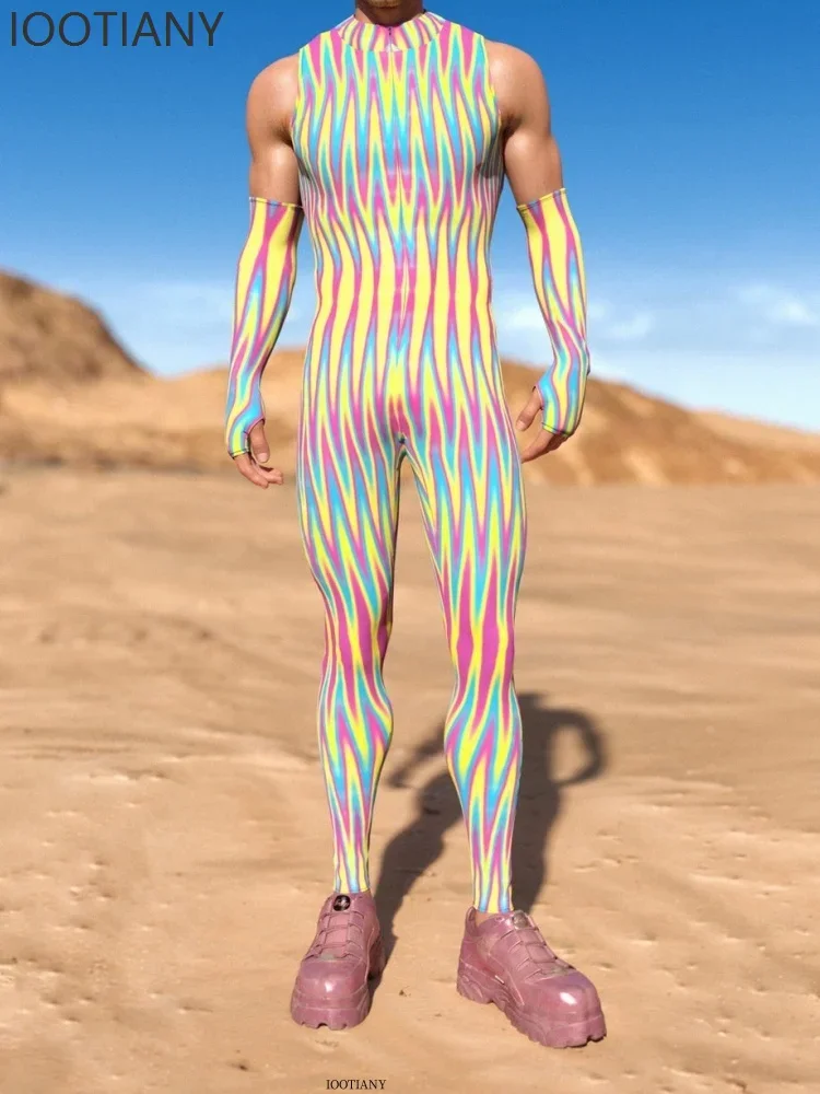 Косплей Хэллоуин мужской сексуальный красочный 3d принт киберпанк боди с мышцами праздничная вечеринка робот сценическое ролевое представление Cos