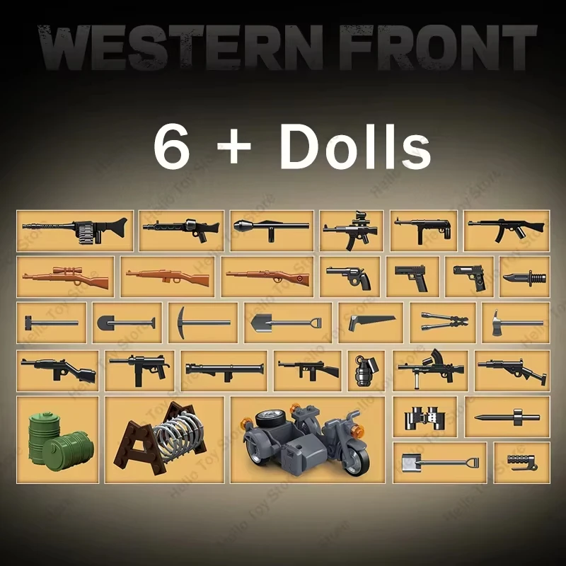 Bloc de construction de scène de campagne de ville avant occidentale de la seconde guerre mondiale, accessoires d'armes militaires, modèle de jouets pour garçons, cadeau, bricolage