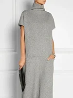 UOOZEE Women's Solid Color High Neck Pockets Elegant Maxi Dresses 2026 New Summer Short Sleeves Loose Urban Casual Long Dress 2
