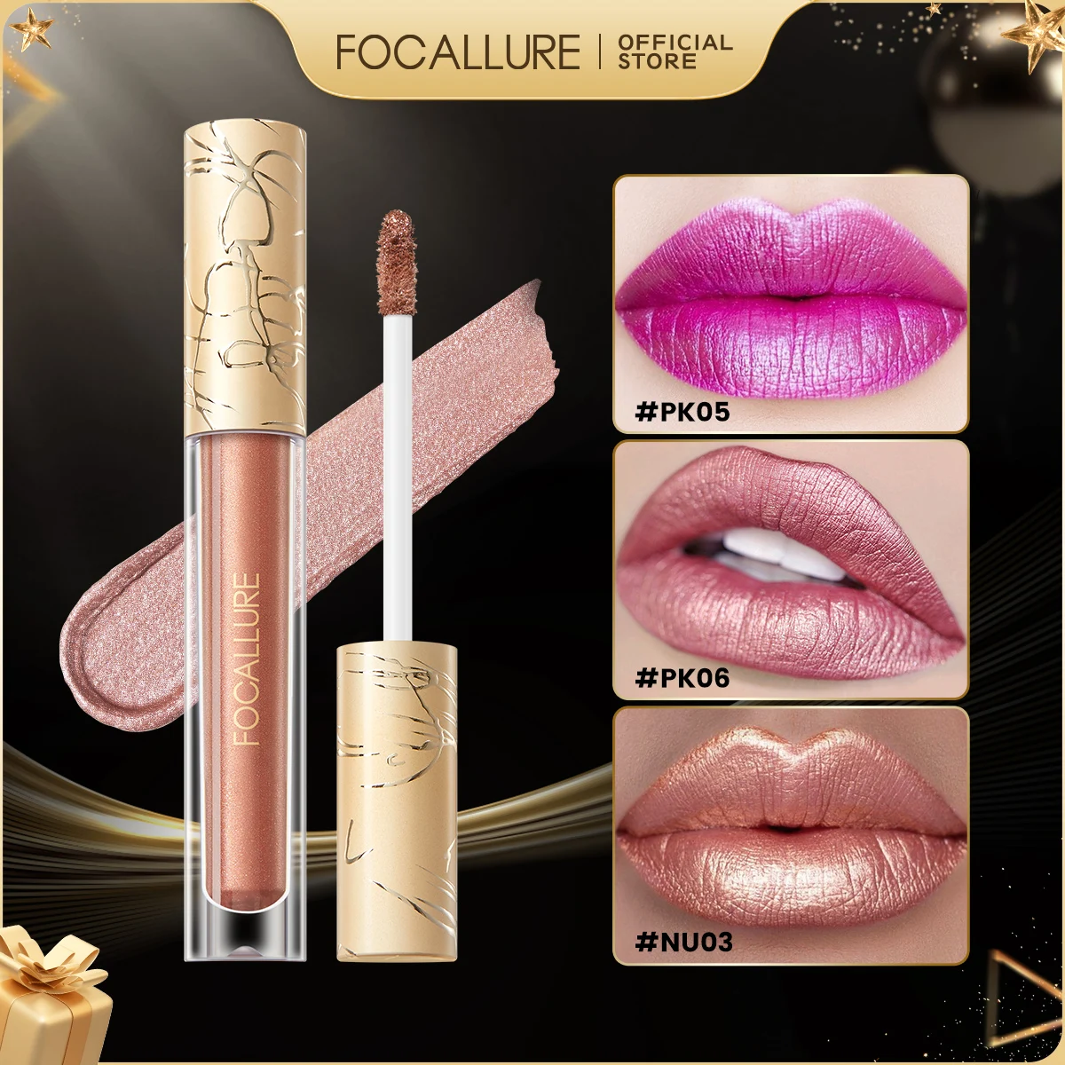 FOCALLURE 15 Colors Glitter Liquid Lipstick Waterproof Long Lasting Metal Diamond Lip Glosses Shiny Lip Tint Makeup Cosmetics