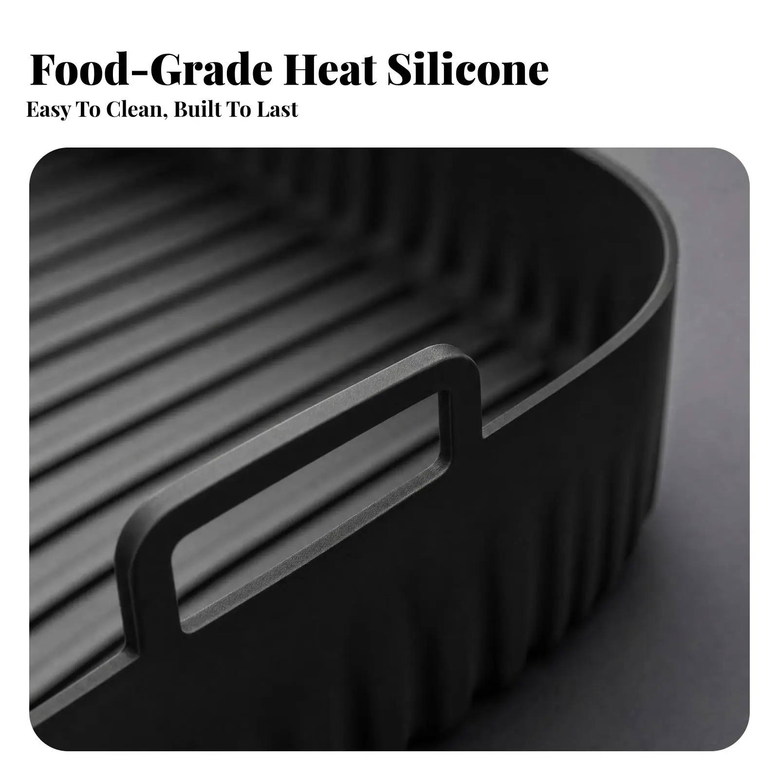 Air Fryer Silicone Tray Food Grade 27cm Heat Safe Flexible Roasting Pan with Fluted Sides and Built in Handles for Easy Lifting