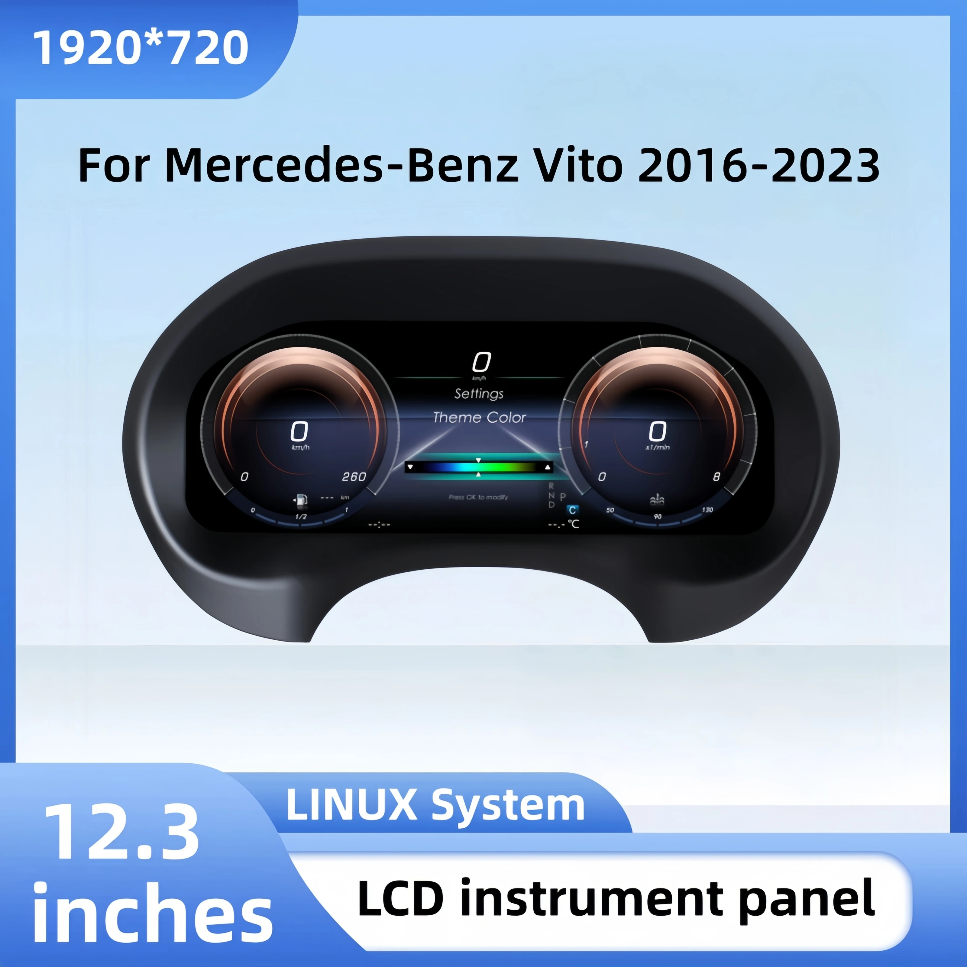 12.3inch Digital Instrument Cluster For Mercedes-Benz Vito  2016-2023 Featuring Speedometer  LCD Display CarPlay/Android Auto