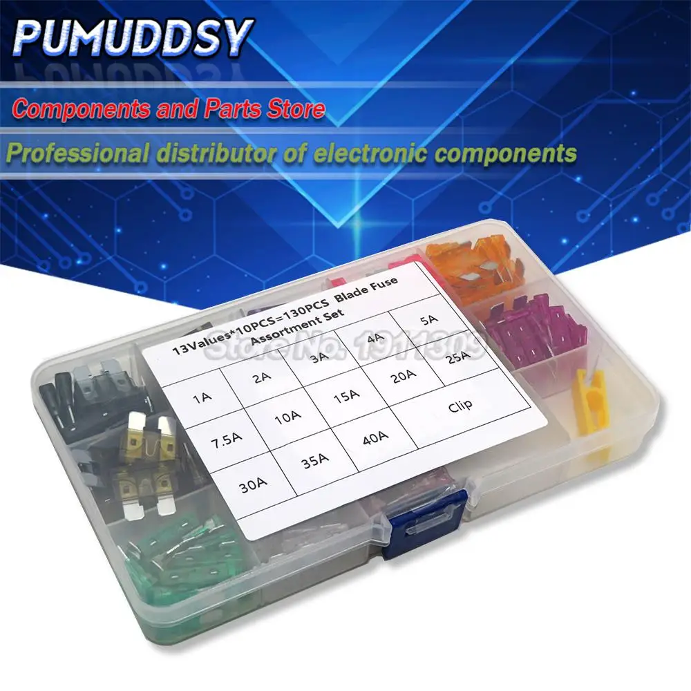 130pcs Standard Blade Car Fuse Assortment,1A 2A 3A 4A 5A 7.5A 10A 15A 20A 25A 30A 35A 40A  Car Fuse Set diy Electronic Pack ibuw