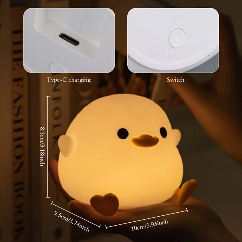 1pc Doudou Duck Night Light Children\'s Gift Soft Light Eye Care USB Rechargeable Tapping Silicone LED Lamp Bedside Lamp