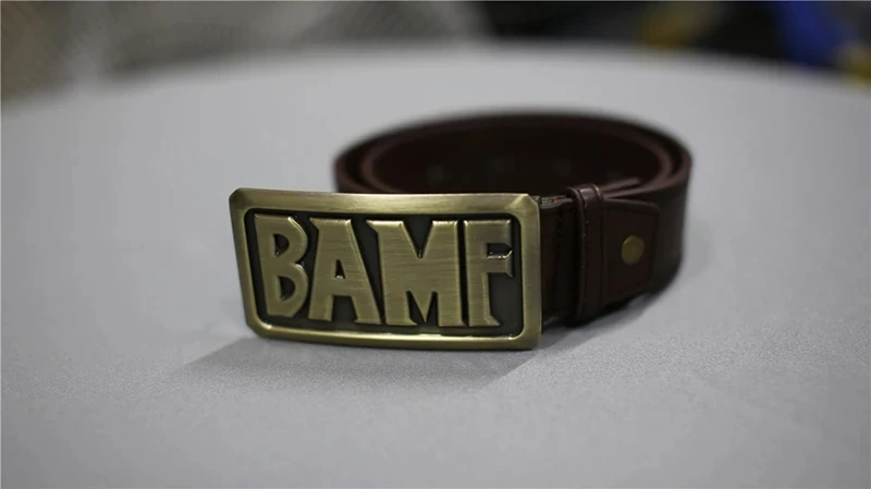 HOT! Watch Over Mccree Belt Cos Cowboy Metal Copper Bamf Buckle With Leather Belt for Men Boy Cosplay Costume Sashes view 2