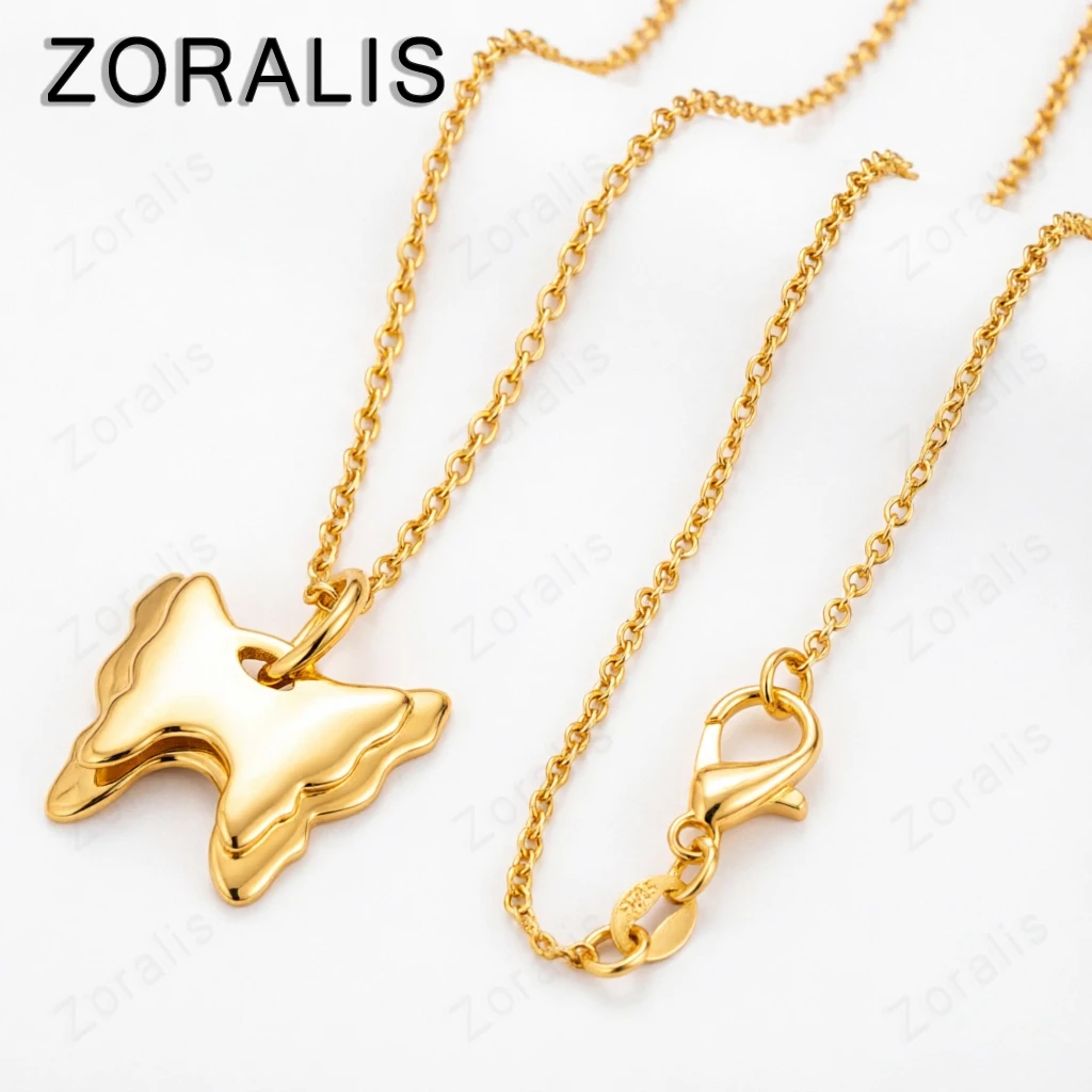 18K Gold Two Butterflies Pendant Necklace For Women necklaces Fashion Party Birthday Wedding Jewelry Gifts
