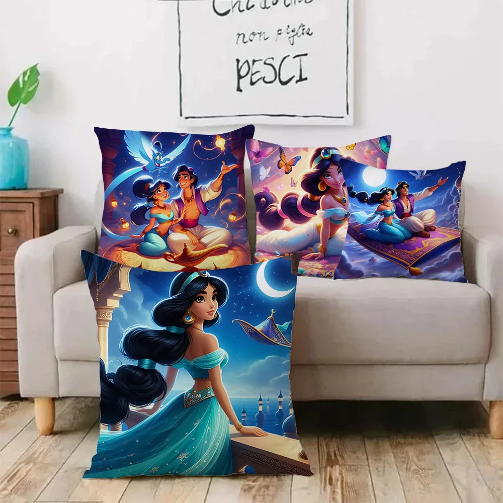 Cartoon Kawaii Aladdin Jasmine Pillow Covers Cartoon Sofa Decorative Home Double-sided Printing Short Plush Cute Cushion Cover