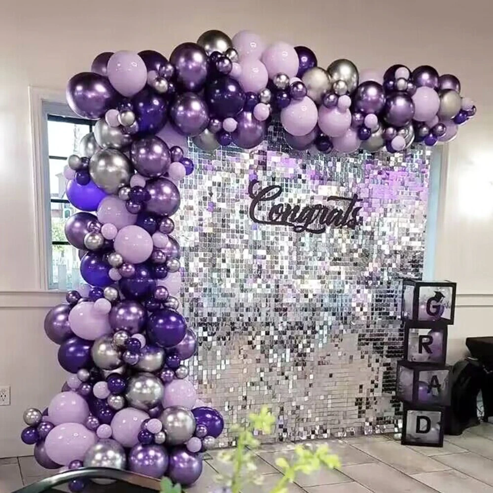 122Pcs Purple Balloon Arch Metallic Purple Silver Balloon Garland Kit Ballon Wedding Decor Birthday Party Baby Shower Decoration