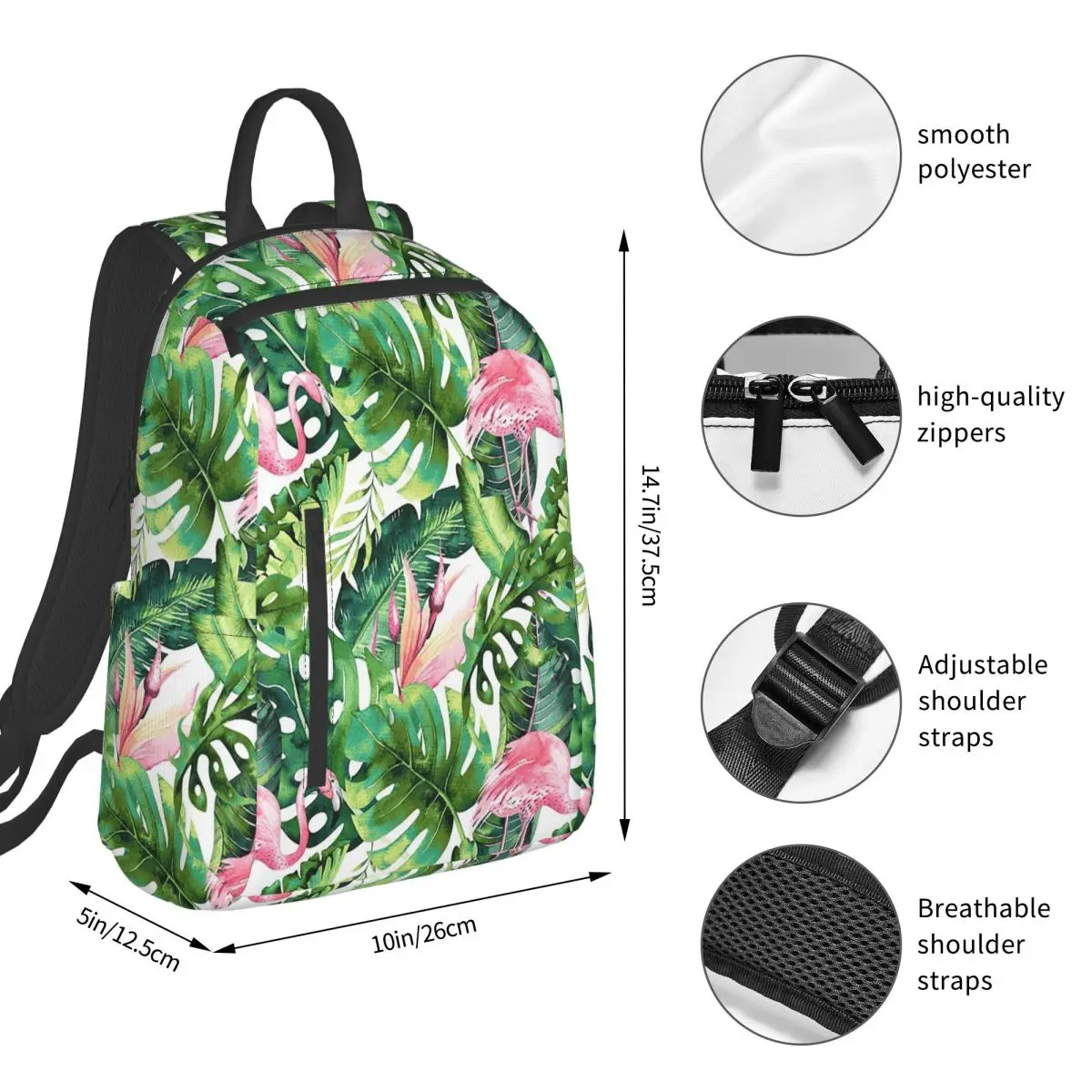 Vintage Flamingo And Tropical Plant Backpack Student BookBag Children School Bag Computer Shoulder Bags Men Women
