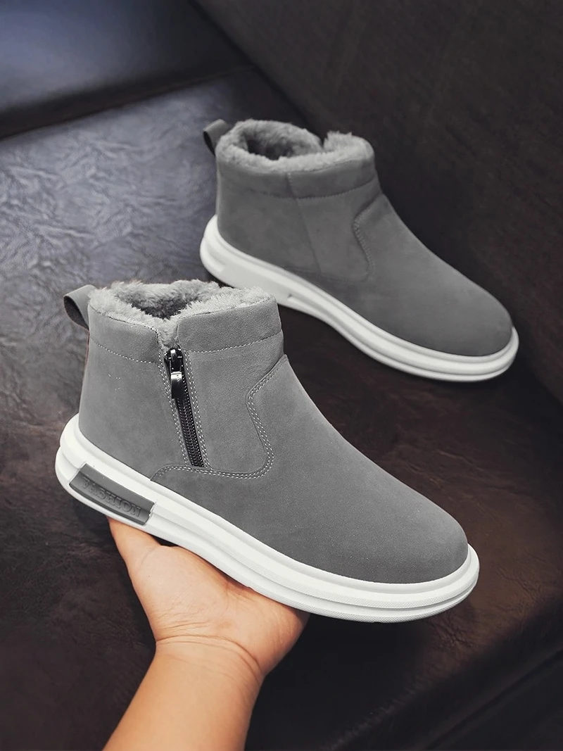 Men's Winter Thickened Fleece Lined High Top Snow Boots Slip on Outdoor Warm Booties Zipper Closure Casual Style Youth Footwear