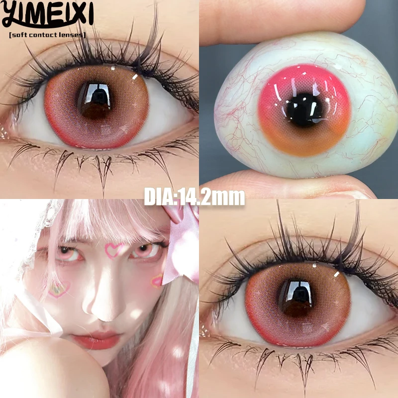 YIMEIXI 2Piece Color Contact Lenses Blue Pink Purple Beautiful Pupil Halloween Cosplay Soft Lenses Diopters Myopia Degree 0~-8.0