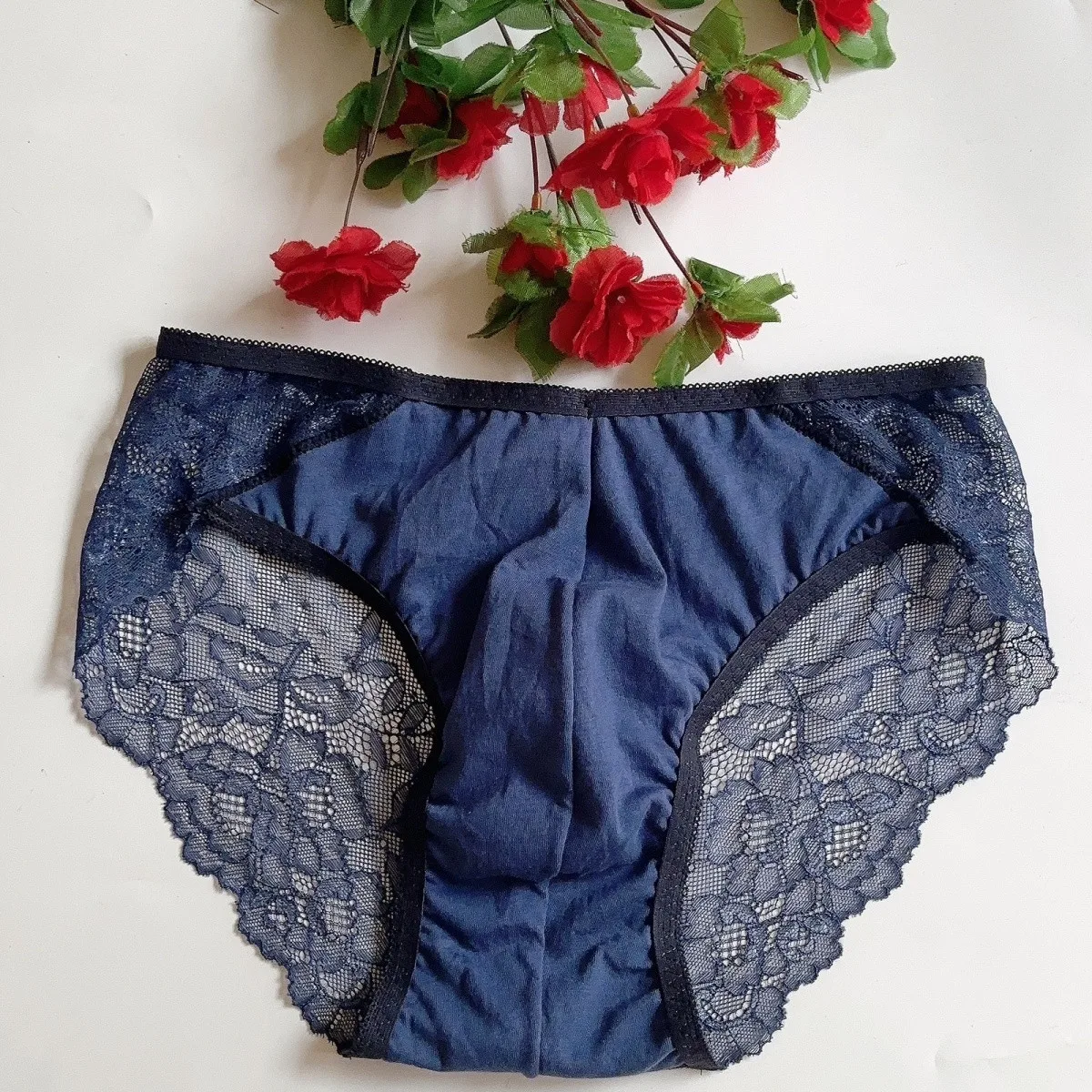 Man Floral Lace See Through Panties Mid Rise Bow Decor Briefs Soft Breathable Convex Pouch Underwear LGBQT BF Gift Harajuku