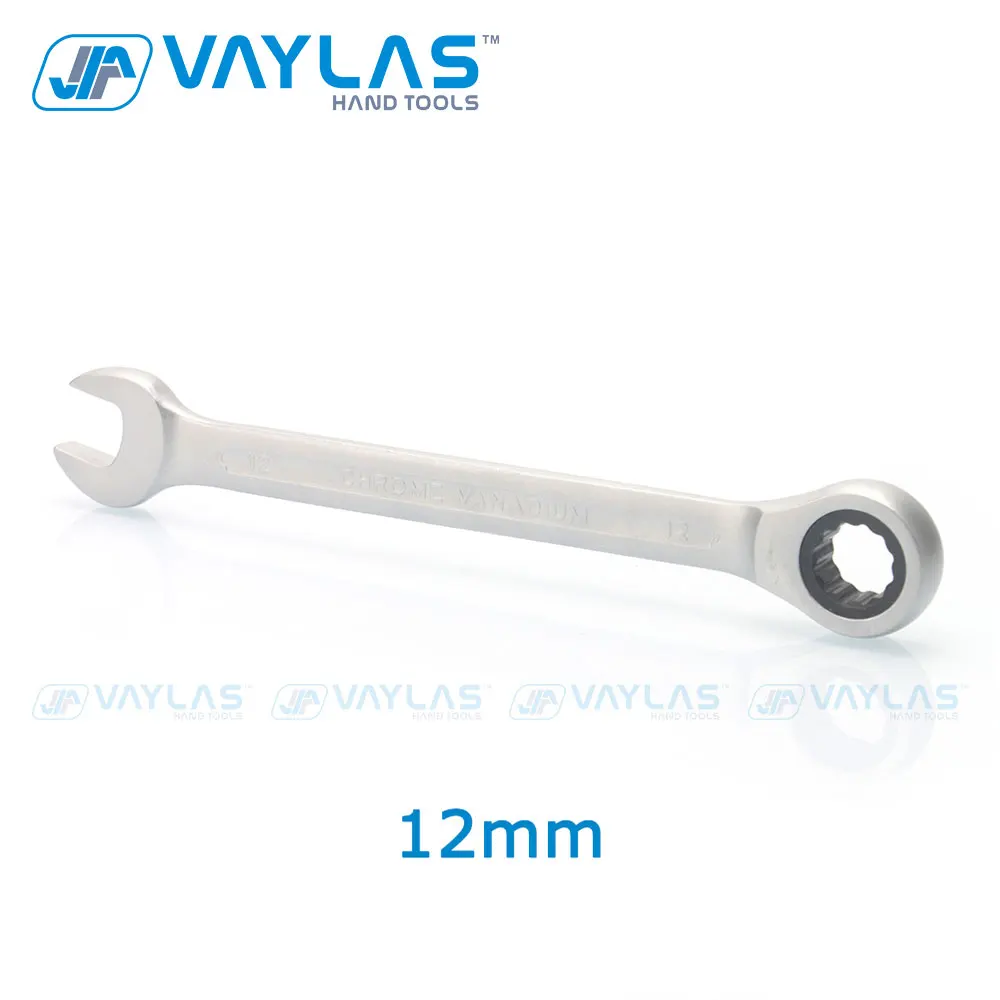 

VAYLAS 12mm Dull Polished Combination Wrench Fixed Head Ratchet 72T and Open End High Torque Spanner Repair Hand Tool