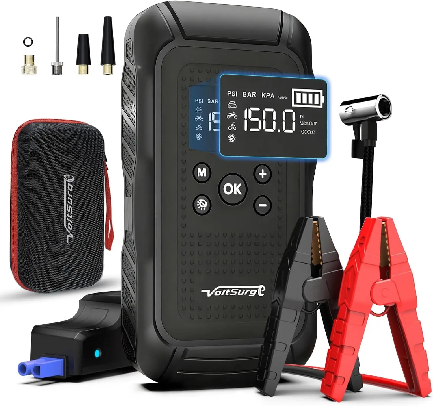 

7000A Jump Starter with Air Compressor for All Vehicles, 12V Portable Battery Pack with Tire Inflator and LED Light