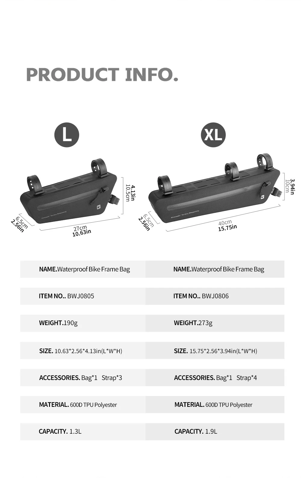 Rhinowalk Fahrradrahmentasche Wasserdicht 1,3L/1,9L Fahrrad-Dreieckstasche für MTB, Rennrad, Gravelbike Zubehör Bikepacking – Detail 4