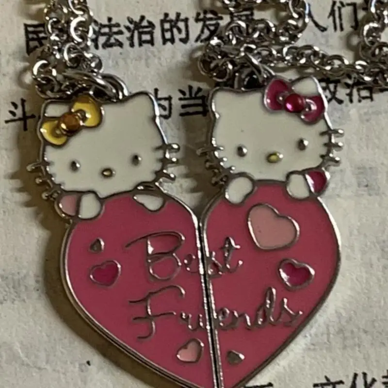 2Pcs Kawaii Sanriod Anime Series Hello Kittyd Necklace Fashion Jewelry Good Friend Sharing Outfit Girl Heart Couple Models Gift