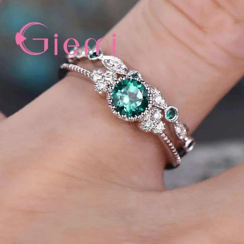 3 Colors Exquisite CZ Stone Double Ring Romantic 925 Sterling Silver Wedding Band Rings For Engagement Anniversary Jewelry