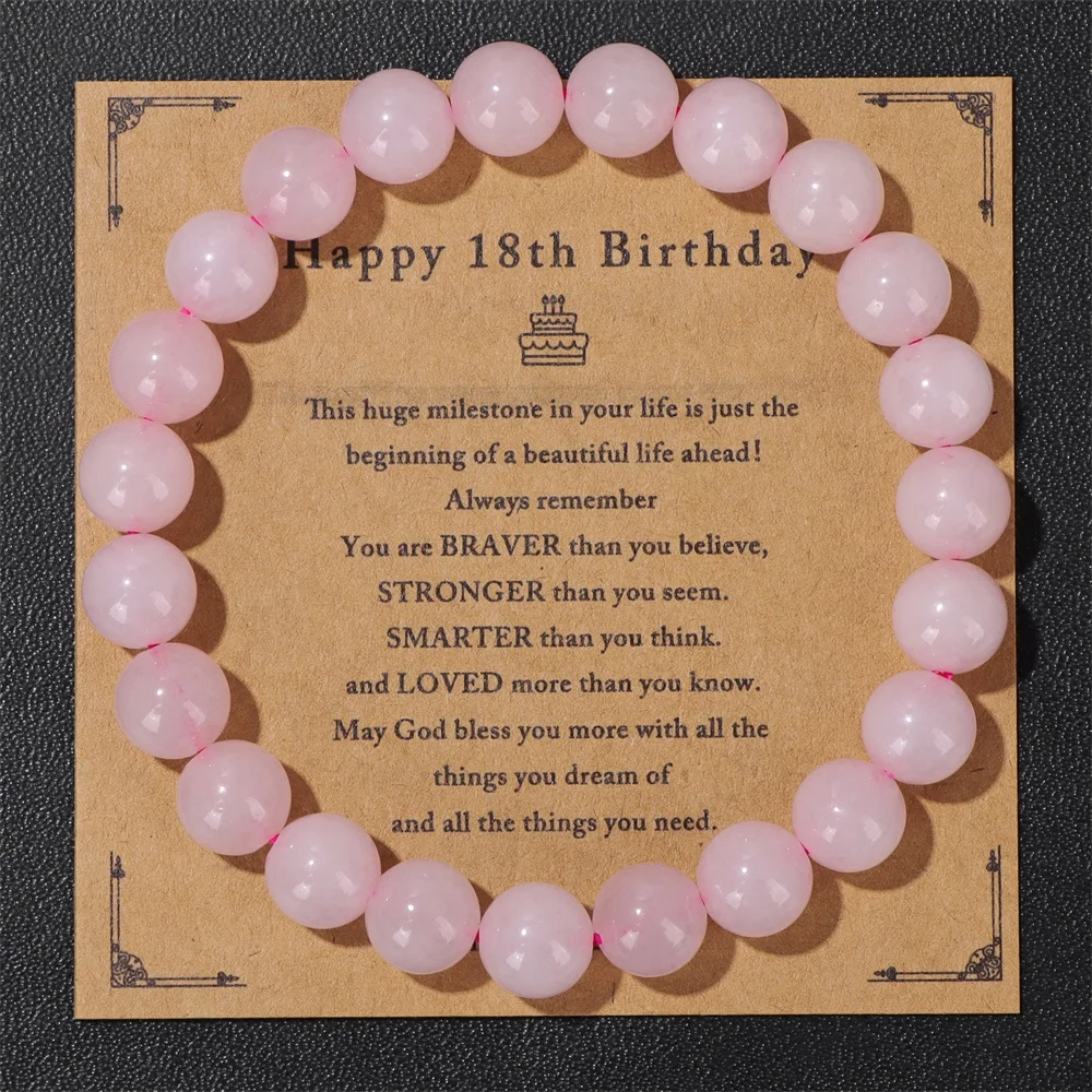 Wholesale Birthday Cards Bracelet Natural Stone Rose Quartz Amethysts Amazonite Beads Bracelets Women Men Lucky Jewelry Gift