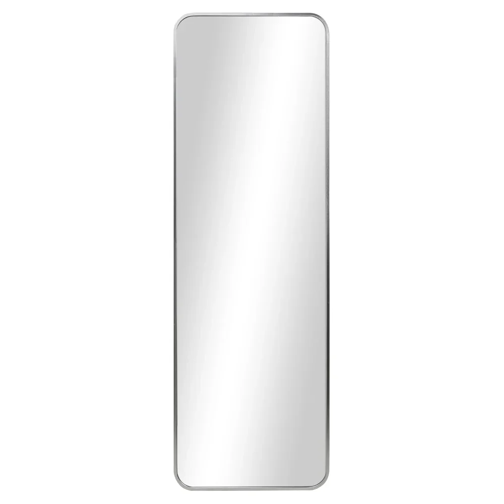 Elegant Aluminum Rounded Rectangle Leaner Mirror 17x53 Silver Finish Wall Mount Anti-tip Hardware Home Decor