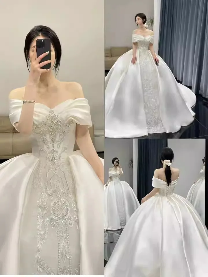 Ruiente Wedding Dresses 2024 New Off Shoulder Wedding Goen Luxury Satin Sweetheart Ball Gown Plus Size Party Dress Cusotmized