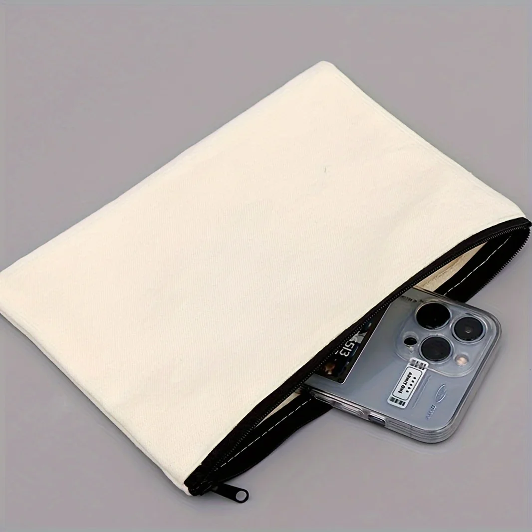1PC-Student Stationery Bag Zipper DIY Graffiti Pen Bag Cotton Pen Bag Blank Storage Canvas Pen Bag Pencil Storage Bag