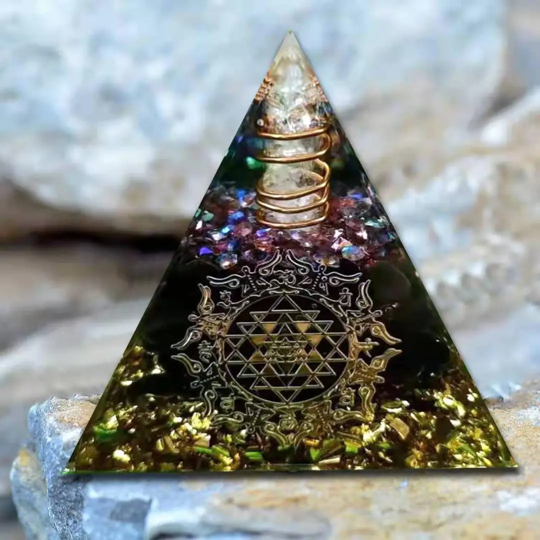 Pirámide de orgona de Kristall, peridoto de amatista, pirámide de cristal, compuesta de amatista, pirámide de cristal Natural, 1 ud.