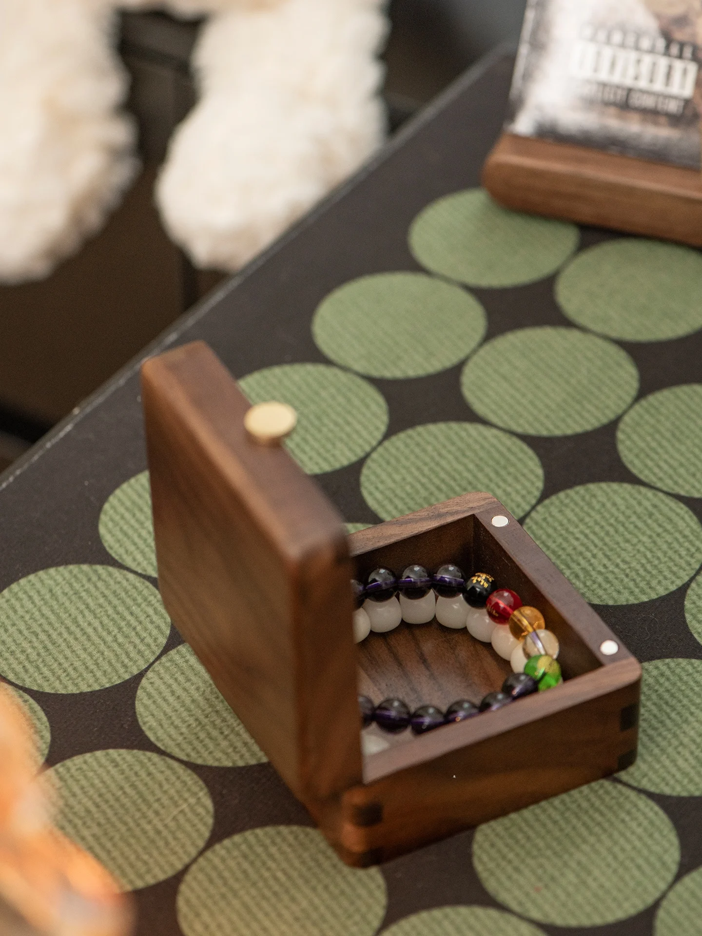 

Miniature Exquisite Wooden Storage Box for Crystal Bracelet Jewelry Organizer Vintage Style Handmade Craftsmanship Desktop Use