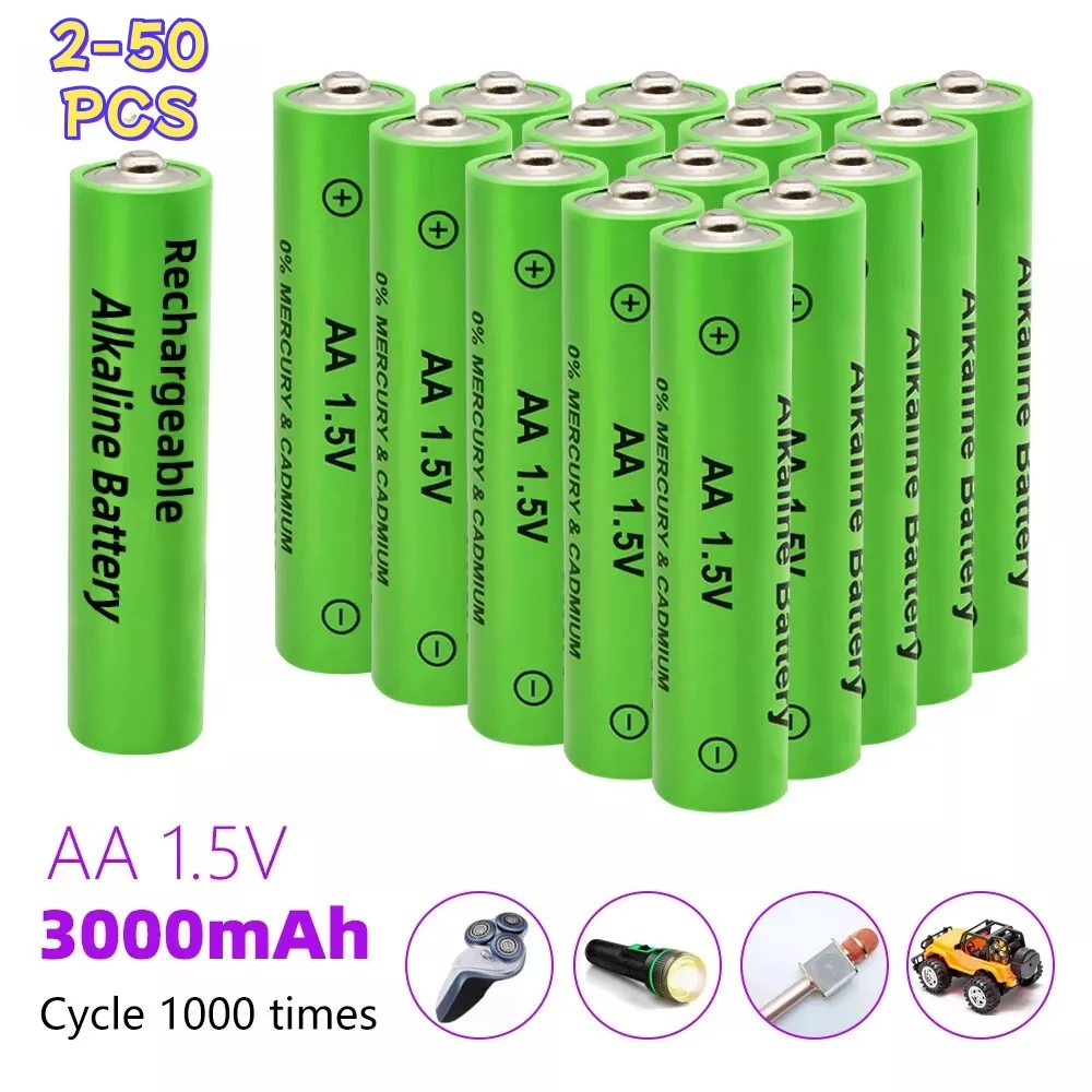 

1.5V AA Rechargeable Batteries 3000mAh Alkaline Battery for Remote Control Mouse Computers Toy Clocks