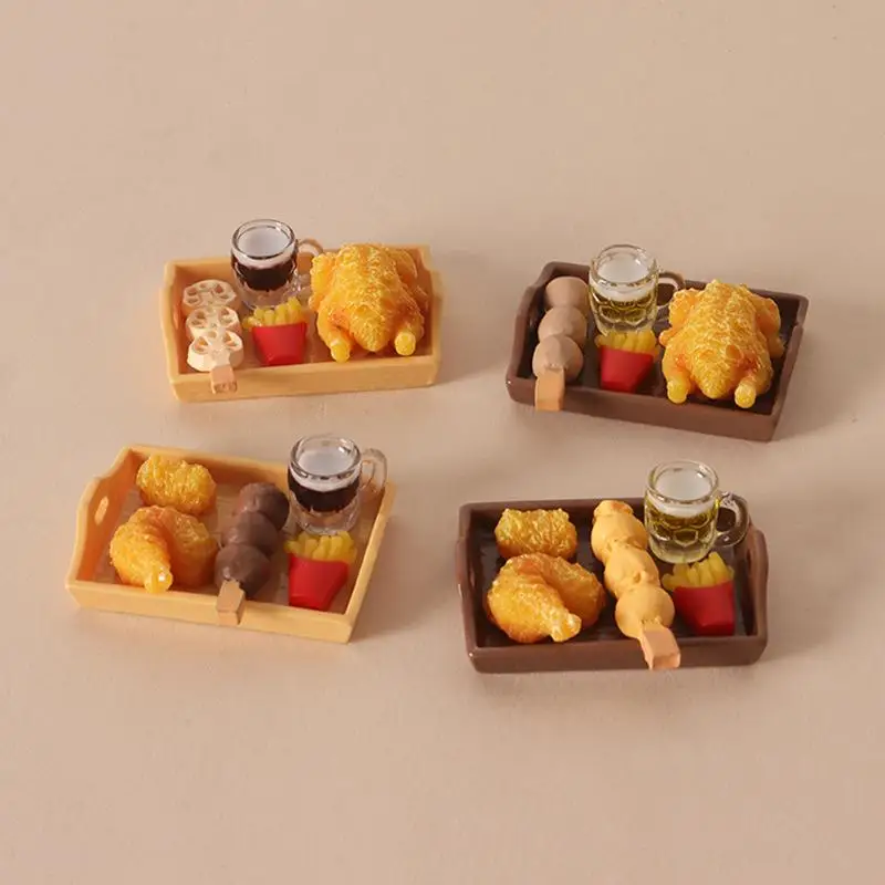 

1 Set Miniature Fried Chicken Beer Kit – Cartoon Model Tray, Dollhouse Gift for 17cm Doll