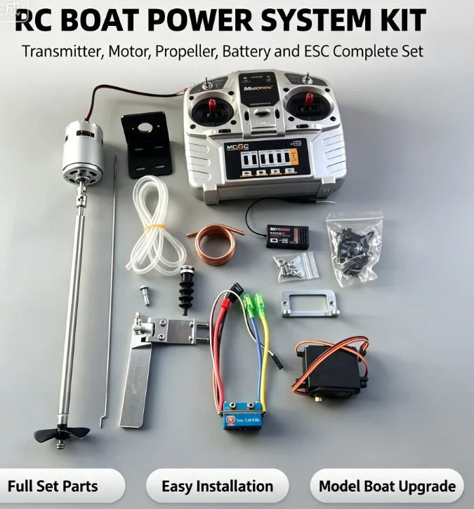 RC Boat Power System Kit, 2.4GHz Transmitter, Motor, Propeller, Battery and ESC Complete Set for DIY Model Boat Upgrade