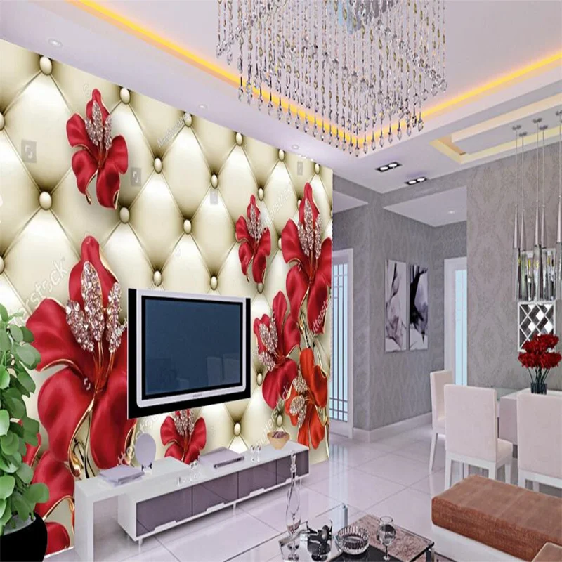 Modern Relief Jewelry Flowers Self Adhesive Wallpaper for Living Room TV Sofa Background Wall Papers Home Decor 3D Mural