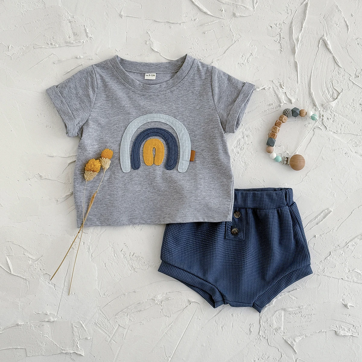 0-3Y Baby Clothing Sets SummerShort Sleeve Rainbow Embroidered T-shirts+Elasctic Shorts Kids Clothes Casual Clothing Sets