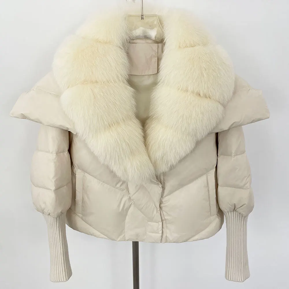 

Winter White Duck Down Coat 2025 Casual Real Natural Fox Fur Collar Puffer Jacket Thick Warm Outerwear Short Fur Jacket Women
