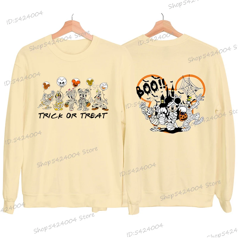 

Trick or Treat Mickey Halloween Sweatshirt 2 Side Print Anime Cartoon Y2K Sudadera Crewneck Long Sleeve Halloween Women Pullover