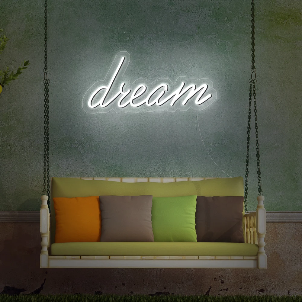 Dream Text Neon Light Signs, Transparent Acrylic Neon Bulb, Wall Hanging, Wedding Party, Room Decoration, Cool Neon LED Lights
