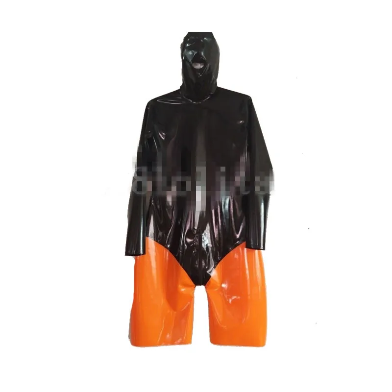 

Latex Rubber Gummi Handsome Masquerade Full Cover Black and Orange Size XXS~XXL