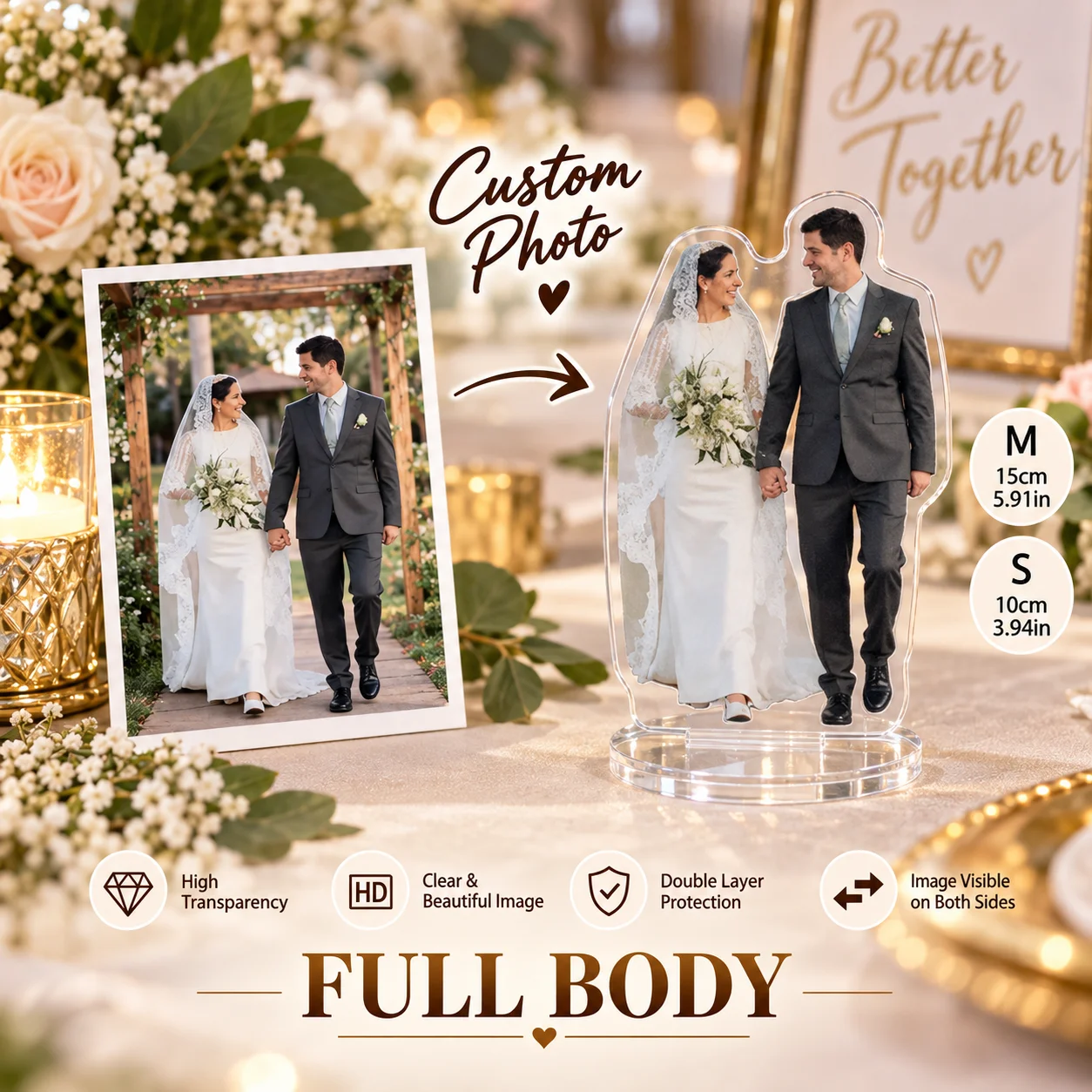 1/2/5 unidades de soporte acrílico personalizado para fotografías de boda, figura de pareja personalizada para exhibición, decoración de boda, regalo de aniversario.