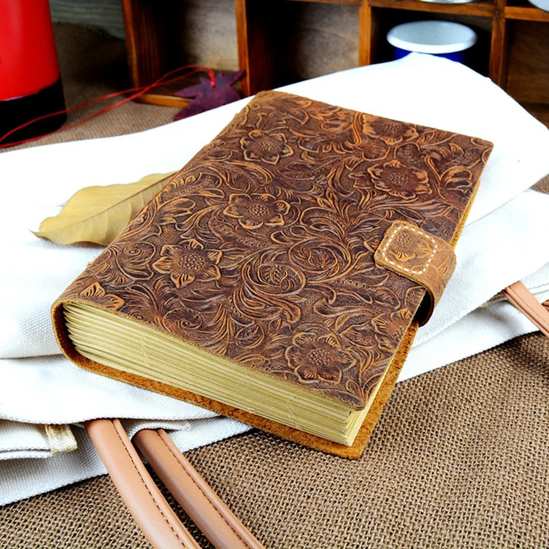 PHANTACI Vintage Handmade Leather Diary Notebook Sketchbook Travel Journal Blank Writing Paper Note Books Gifts Stationery