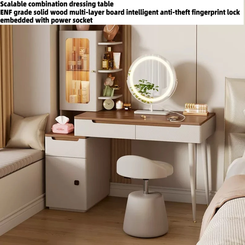 Makeup Hotel Dressing Table With LED Light Mirror Storage Cabinet Vanity Desk Organizer Hairstyle Luxury Wooden Home Furniture