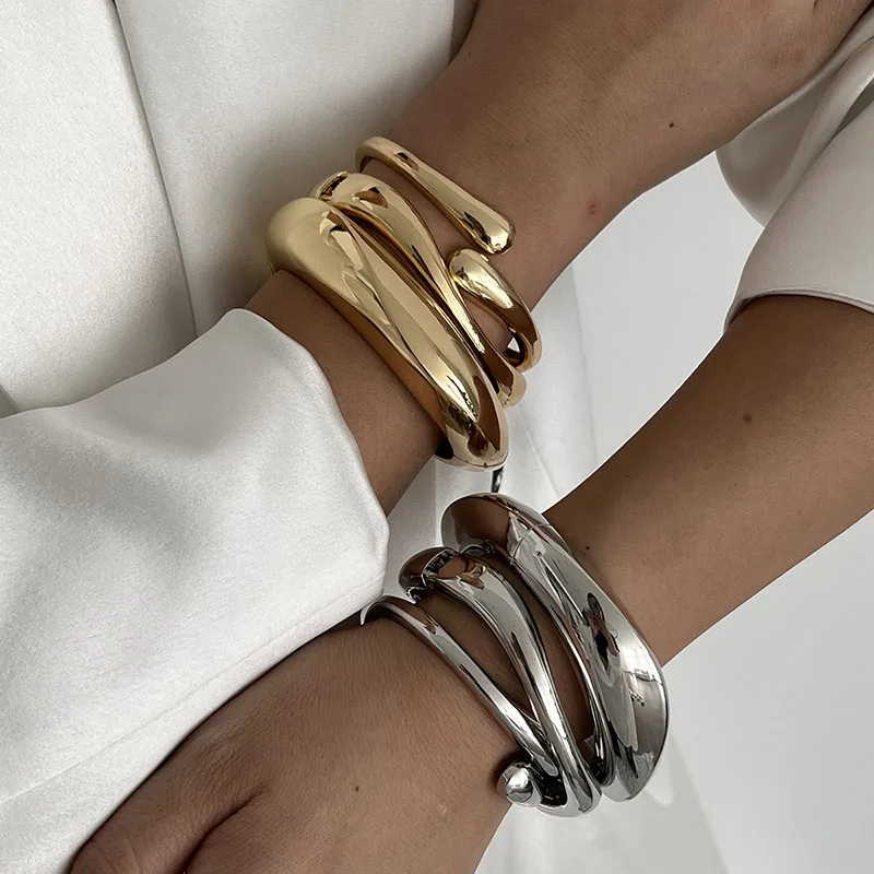 Punk Cuff Bangles Vintage Punk Gold Silver Color Geometric Bangles Women Bracelets Hip Hop Jewelry Gifts
