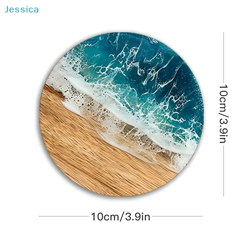 ♥Ocean Wave & Wood Grain Coasters Set  Heat-Resistant Drink Coasters for Coffee/Tea Mugs, Beach Theme Home Decor view 5