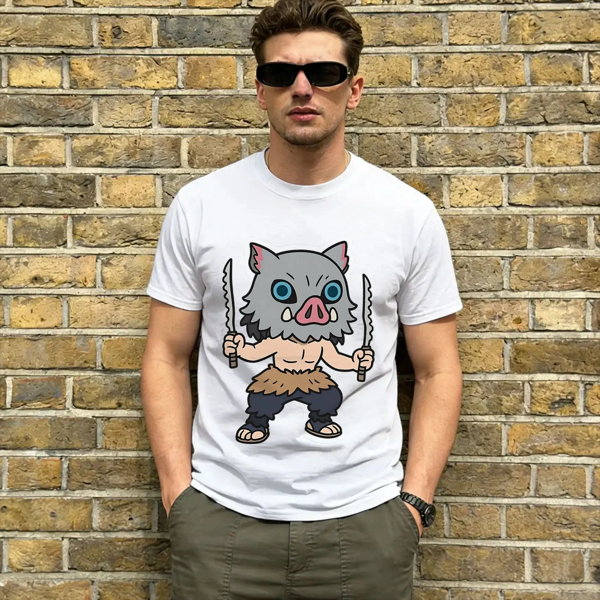 Inosuke T-Shirt Summer Demon Slayered Cotton T-Shirts For Men Fashion Print Tshirt Short Sleeve Vintage Top Tees