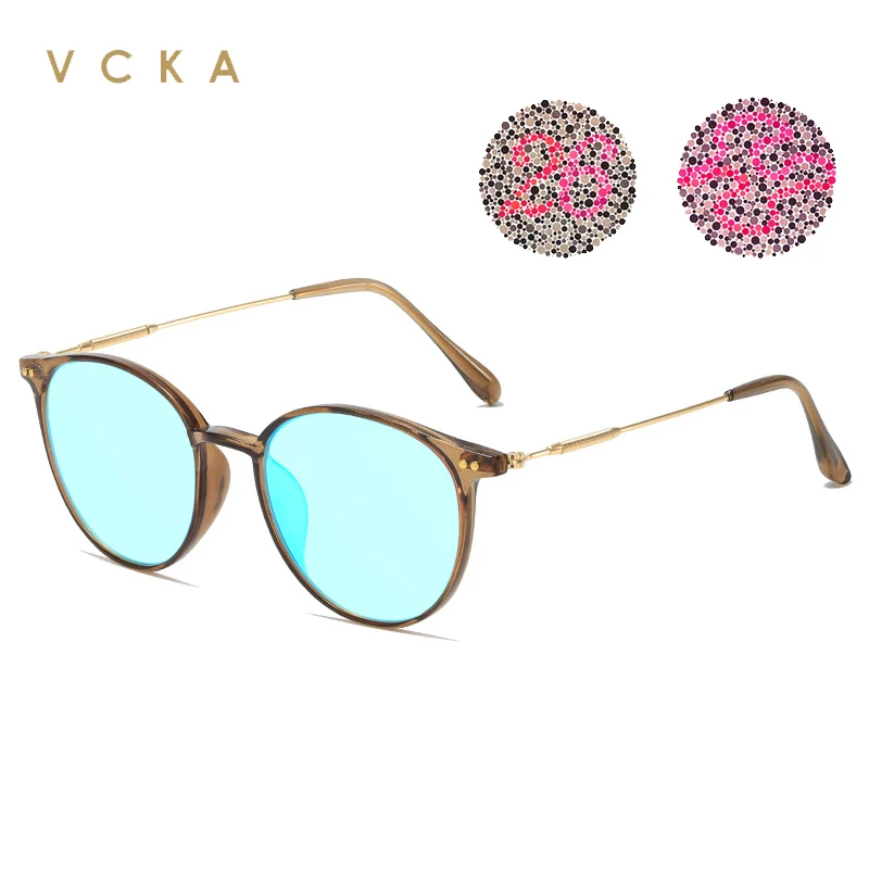 VCKA Men Women Vintag Functionality Red-green-blind Color-weak Glasses Ultralight TR90 Correction Color-defining Round Eyewear