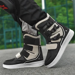Men's Motorcycle Shoes 2024 New Leather Motos Boots Anti Slip Breathable Motocross Racing Cycling Riders Serrated Buckle Boots