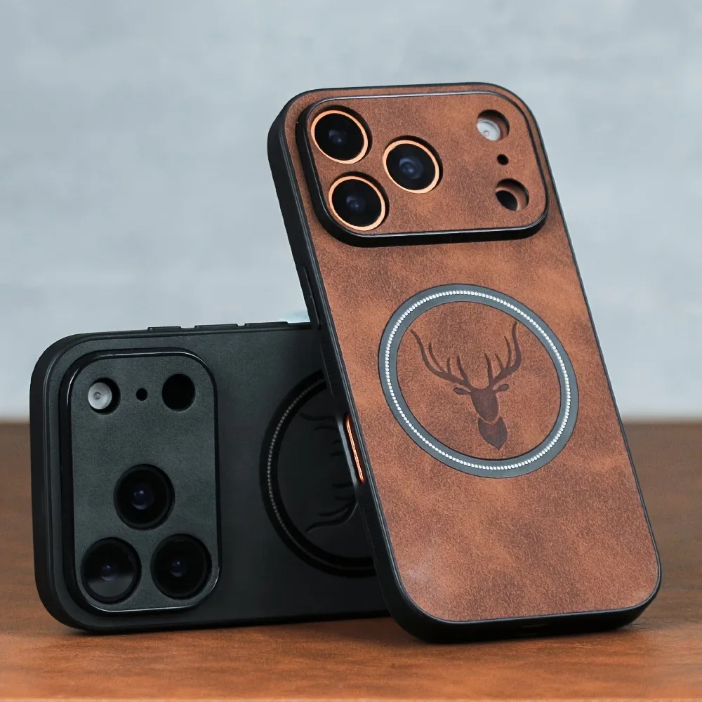 حافظة هاتف جلدية بنمط رأس غزال مغناطيسي لهاتف آيفون 17 16 15 14 13 12 Pro Max Plus 17Pro Air لغطاء Magsafe المقاوم للصدمات #4