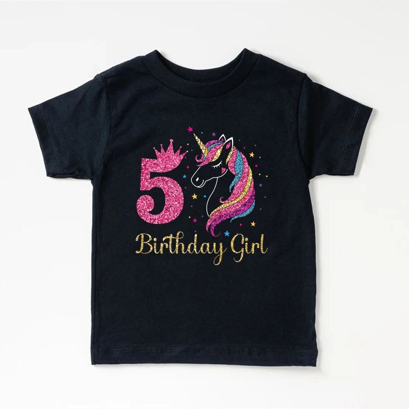 Unicorn Birthday Kids T-Shirts Cotton Short Sleeve Wild Tees Girls Party T Shirt Unicorn Theme Clothes Kids Gifts Fashion Tops