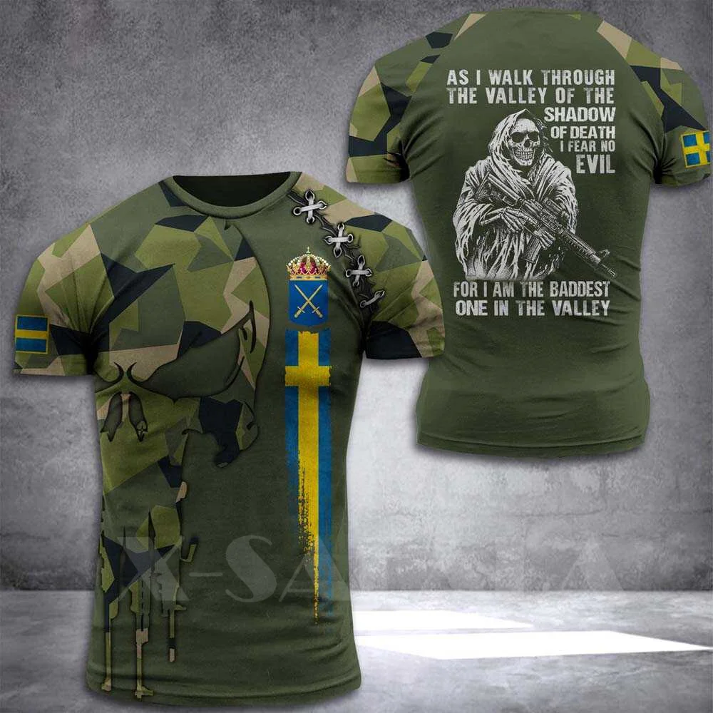 Sweden Soldier-ARMY-VETERAN Country Flag 3D Printed High Quality Milk Fiber T-shirt Summer Round Neck Men Female Casual Top-2