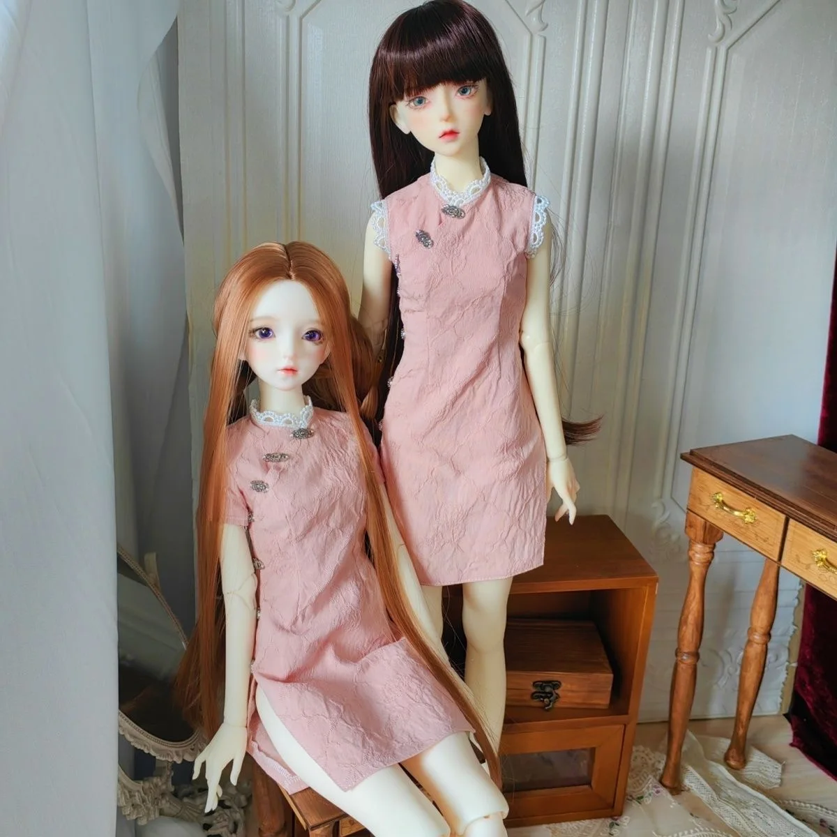 

60CM Doll Clothes, 1/3 BJD Pink Cheongsam Short Dress Free Shipping