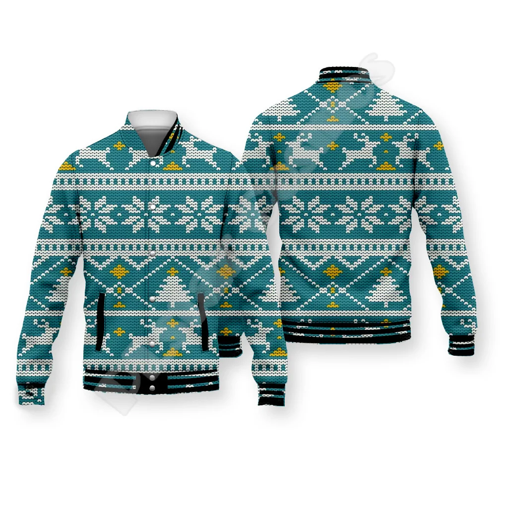 Christmas Santa Claus Pattern Xmas Tree Deer Animal Winter Warm Overcoat 3DPrint Funny Harajuku Button Cotton Baseball Jacket 13