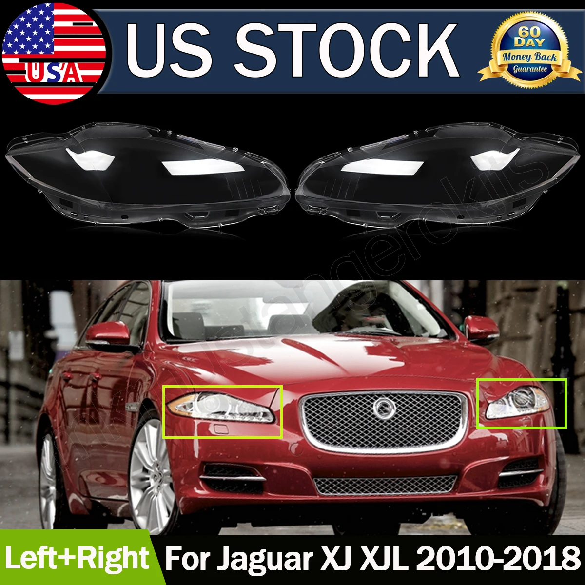 SAIQINGSP Headlight Lens Cover Fits Jaguar XJ (X351) 2010-2019 Model Left & Right Side Car Accessories Tools